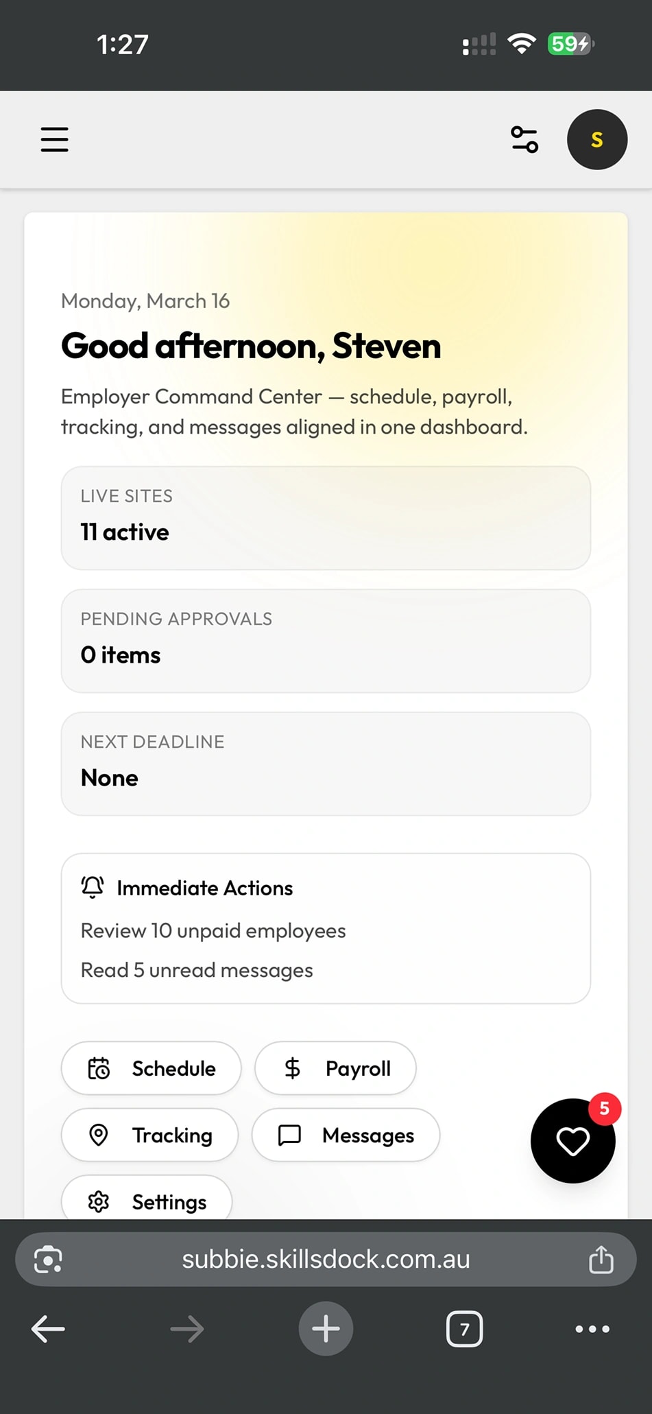 SkillsDock Employer Command Center — dashboard overview